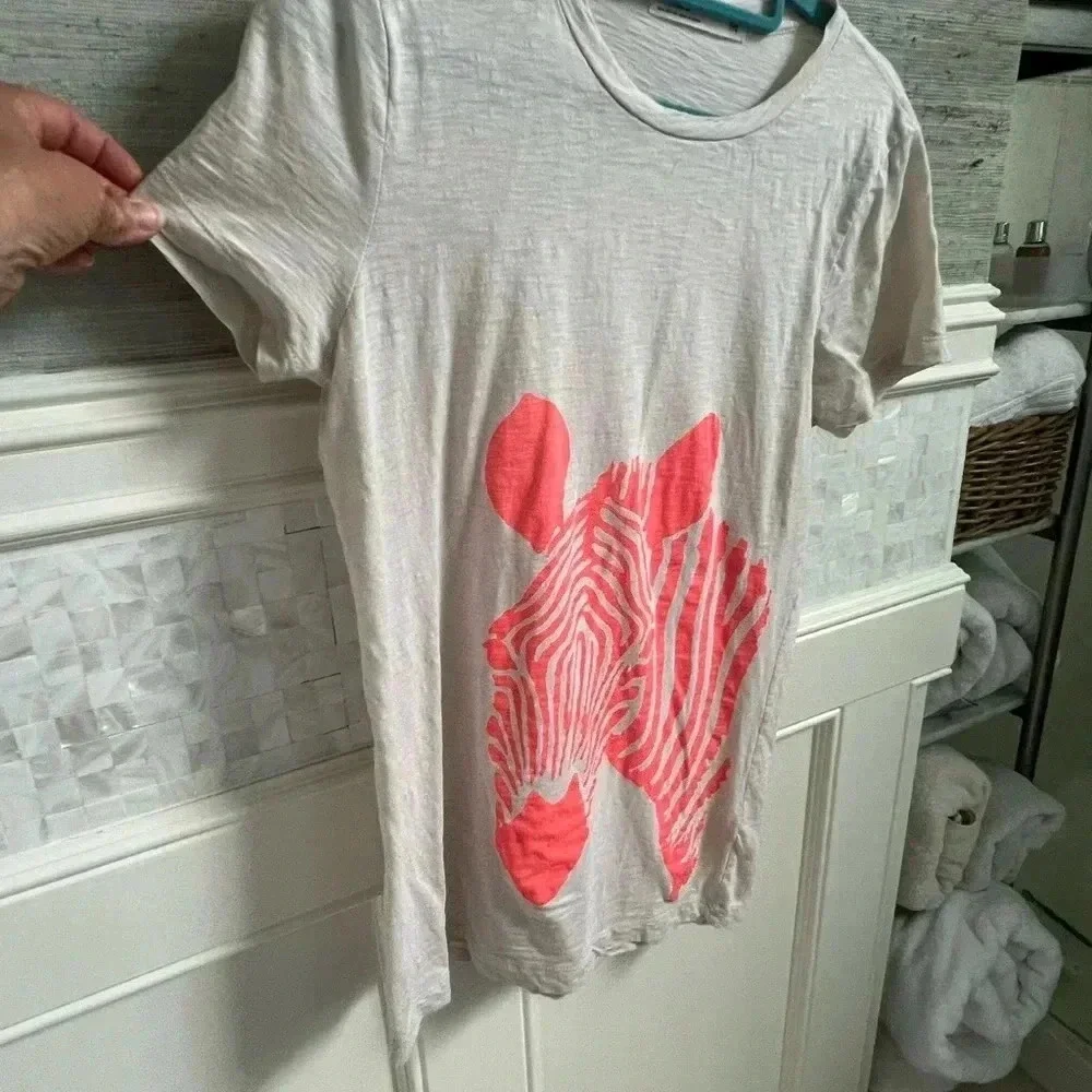 J. Crew zebra print tee shirt medium beige pink cotton short sleeve